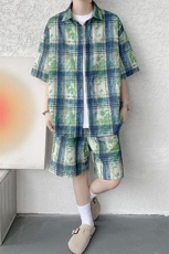 TZ1150-特45控88多色海滩冰丝凉感大码套装衬衫速干运动两件套，男装休闲套装，电商A059
