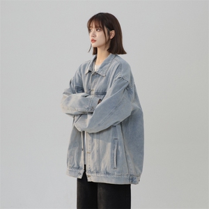 牛仔夹克外套翻领潮流设计感水洗美式宽松上衣K718-TP55图片