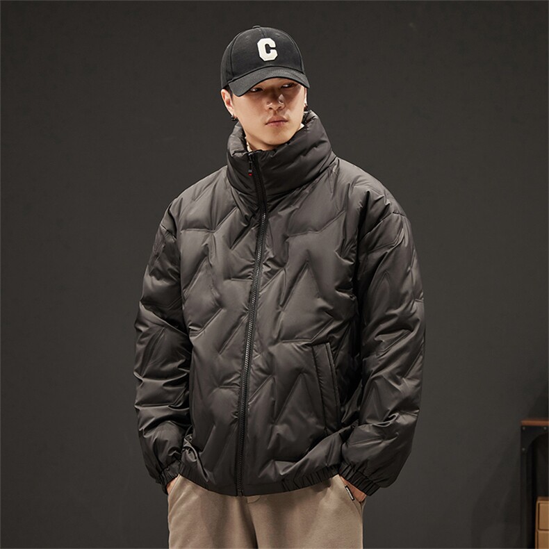 主推足货有报告冬季轻薄纯色格子羽绒服潮高领外套YR2369图片