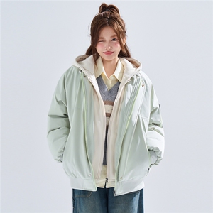新款冬季大码羽绒棉服棉袄连帽假两件韩版宽松外套A436-2583-P95图片