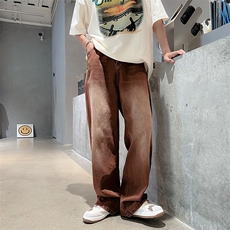 美式复古做旧水洗牛仔裤宽松直筒垂感阔腿裤嘻哈裤子潮KN8090-P46，男装牛仔裤，星座1008-1