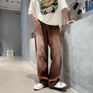 美式复古做旧水洗牛仔裤宽松直筒垂感阔腿裤嘻哈裤子潮KN8090-P46图片