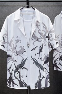 1港风夏季休闲情侣大码M-5XL潮流帅气衬衫男挂拍家具7854P45控68图片