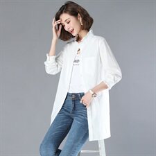 时尚潮流衬衫舒适长袖2021年春季中长款个性优雅，女装衬衫，小林双子