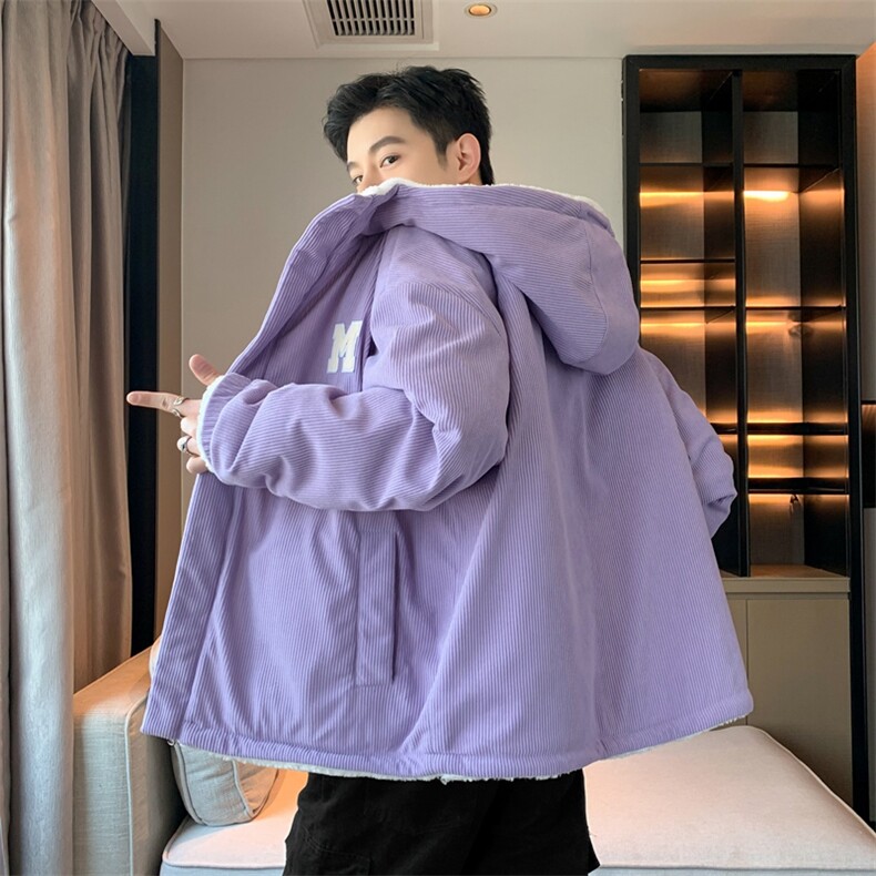 灯芯绒两面穿棉服男女羊羔毛棉衣外套冬季加厚棉袄M0811-P120图片
