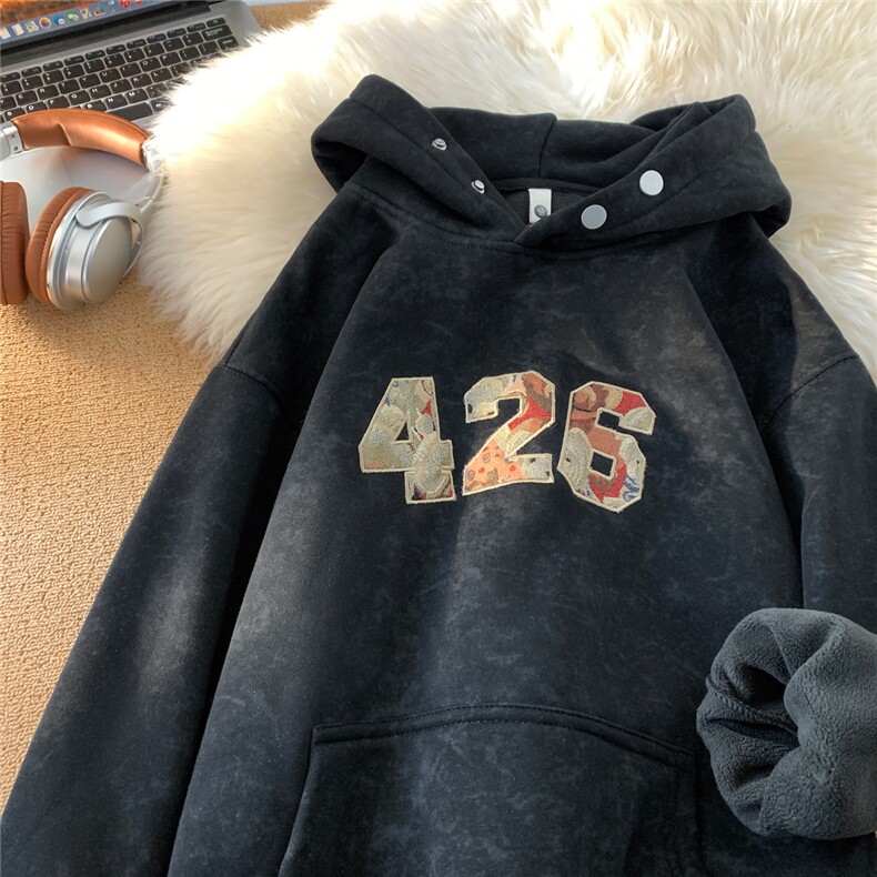 ！815A-WR2227-P70控98冬季加绒加厚贴布绣卫衣上衣套头扎染，男装卫衣，星座815A