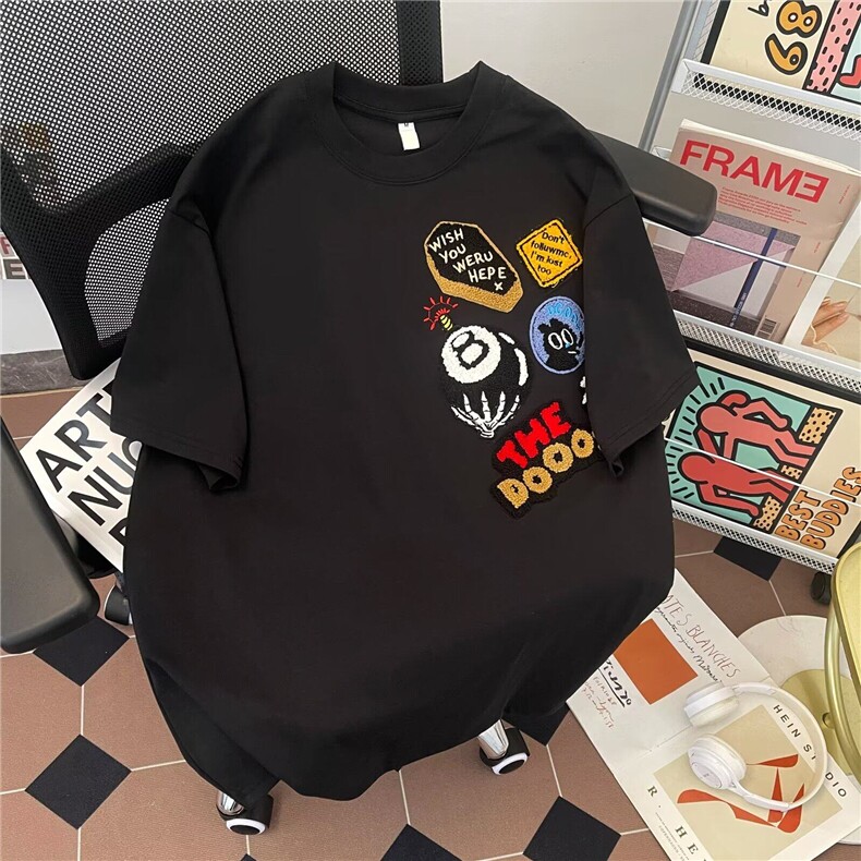 美式复古潮牌涂鸦卡通短袖T恤男女夏季情侣宽松上衣~TX3065,男装T恤,星座601-1