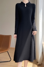 2024秋冬新款安迪绒女士长款四平POLO领连衣裙，女装连衣裙，绒颖羊绒