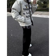 美式复古假两件撞色棉衣开衫外衣男女hiphop嘻哈宽松情侣棉服外套，男装棉衣，星座302B-3