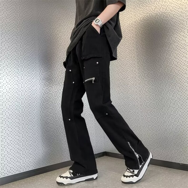 工装机能口袋拉链牛仔裤高街小众设计感微喇叭潮牌裤子N08849-P80,男装牛仔裤,星座308B-2