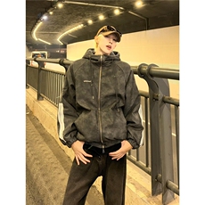 美式复古连帽皮衣羊羔绒棉服男冬三杠棉衣设计感夹棉外套M02/P118，男装夹克，星座206（原A221）