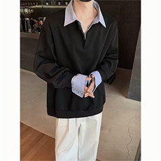 现货撞色条纹衬衫拼接卫衣男翻领长袖假两件外套WY6624-P48，男装卫衣，星座302B-3