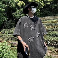 潮牌美式高街贴布t恤短袖男夏季嘻哈炸街体恤T0129-P40，男装T恤，星座308B-1