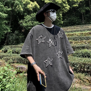 潮牌美式高街贴布t恤短袖男夏季嘻哈炸街体恤T0129-P40图片