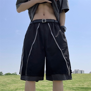 潮牌春秋印花ins宽松型五分裤文艺男潮青春流行休闲裤日系图片