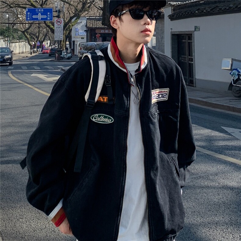 JK8945-P71美式小众立领牛仔外套男潮牌vibe复古高街痞帅,男装工装外套,电商B323A