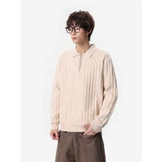 1303B-MY812-P5888老钱风半拉链针织polo衫男女翻领坑条毛衣，男装针织衫/毛衣，星座1303B