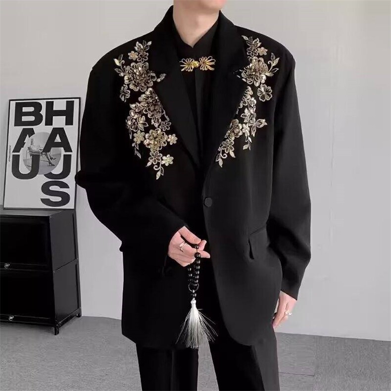 [007]新款重工立体亮片绣花西装长袖宽质西服外套A079-XZ33-P72，男装西服套装，电商A079