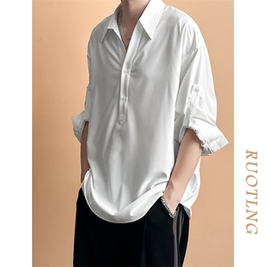 现货-夏季长袖冰丝衬衫男宽松拆牌个性休闲百搭衬衣-AC2448-P65图片