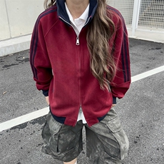 抖音得物高品质26春装美式高街重磅结构拼接织带立领卫衣外套CM42，女装短外套，电商A486-1
