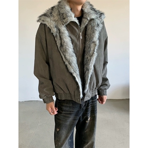 美式双层翻毛领假两件座山雕外套男冬季棉服棉衣 JmF111-特p128图片