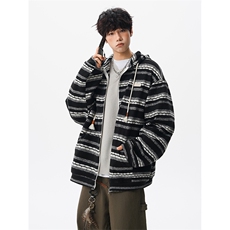 8XL-M潮情侣美式磨毛编织条纹针织衫卫衣宽松拉链外套WY30P88，男装针织衫/毛衣，电商D206-1