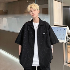 满天星夏季新款衬衣24港风男宽松短袖衬衫夏装半袖薄上衣S309P48，男装T恤，电商A233-1