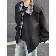 常规款长袖复古拼接外套男春季格子夹克J643P70，男装夹克，星座1116-2