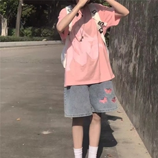 2025年夏季新款设计感小众中裤刺绣牛仔短裤女宽松显瘦百搭五分裤，男装牛仔裤，星座506A