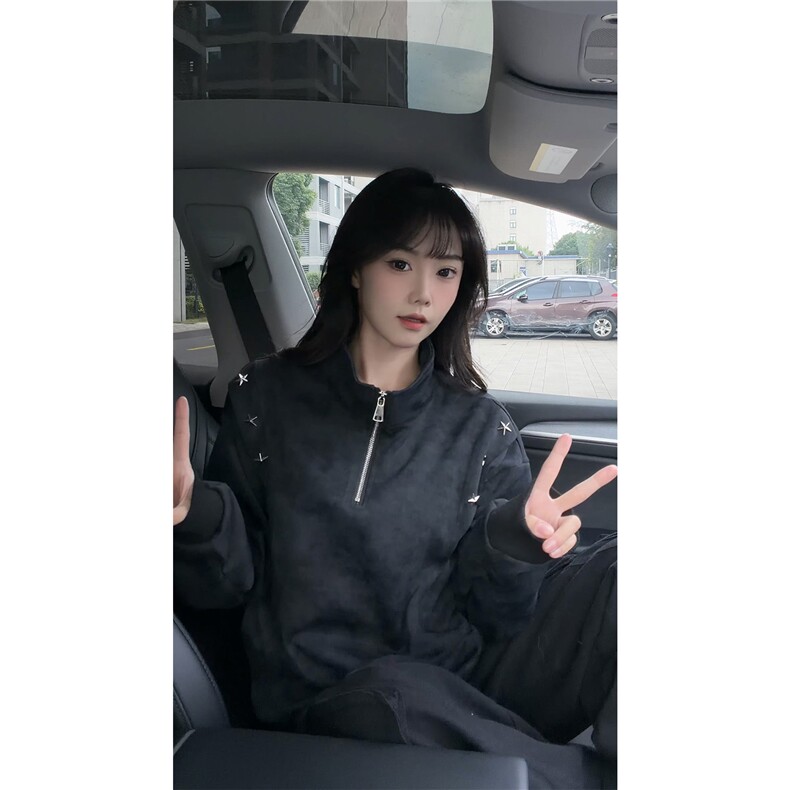 现货新款设计星星铆钉拉链立领休闲春款卫衣特P49加绒特P59,男装卫衣,电商B319