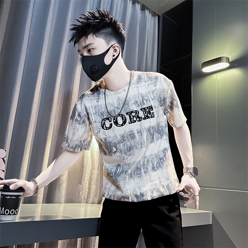 扎染印花短袖T恤男痞帅高级感潮牌社会小伙半袖301C-DT98-P48控68图片