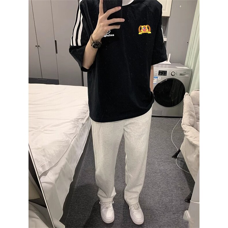 夏季美式高街重磅纯棉三条杠织带撞色男女短袖T恤ZD613-特P30,男装T恤,电商A486-1
