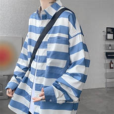 衬衫男士秋季新款港风大码宽松条纹长袖大码衬衣CS028-P45，男装衬衫，星座214-3