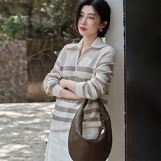 2025年秋季常规款套头女士条纹半拉链套衫时尚百搭通勤简约，商品下架区，江帆羊绒