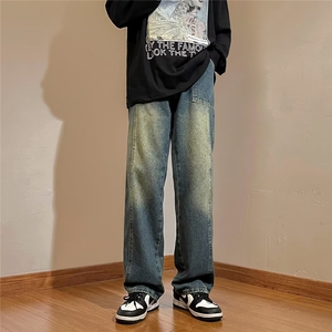做旧美式牛仔裤男款冬季vibe潮牌直筒裤高街复古宽松KM605P40图片
