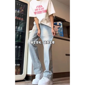 美式vibe风裤子ins高街潮痞帅弹力直筒牛仔裤男KN87 P50图片