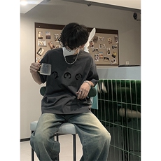 已做版权夏季手绘设计软萌企鹅印花短袖t恤宽松休闲半袖T75-P25，男装T恤，星座205-5