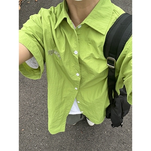 夏季新款速干短袖刺绣衬衫潮流港风宽松百搭男半袖CS285-P35