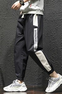 2021秋季新日系拼接印花大码瓷砖风男条纹九分裤休闲裤K2008-P45图片