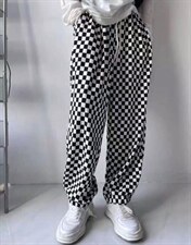 2022年秋季新款百搭运动宽松显瘦棋盘格休闲裤，女装休闲裤，L·H·X