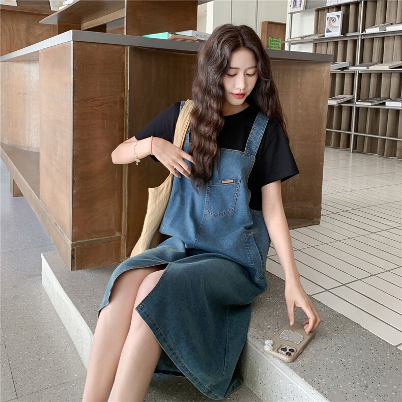 现货学院风簿款牛仔假两件背带连衣裙2C236M201P135K188,女装连衣裙,2C236