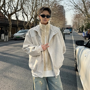 美式假两件夹克外套男春秋宽松休闲高街痞帅立领上衣服JK0646-P图片