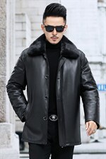 J7069新款海宁男式绵羊皮皮衣男中长款水貂内胆翻领皮克服P图片
