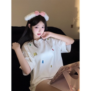 H0803-P35刺绣纯棉休闲宽松短袖t恤女图片