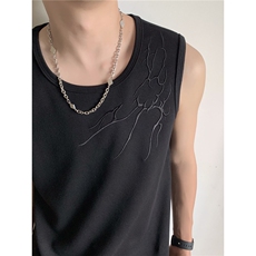 夏季2026男装新款美式无袖T恤绣花宽松坎肩背心夏装上衣S416-特25，男装背心/马甲，电商A233-1