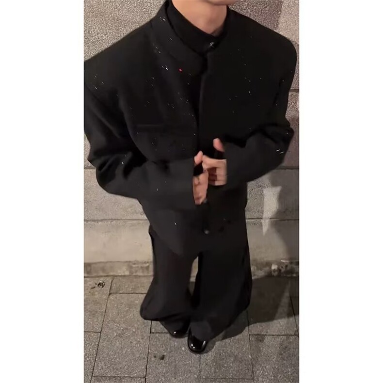 1506/QXZ1160/P64新中式黑色廓形潮高级感痞帅小众宽松西装外套,男装西服套装,星座1506