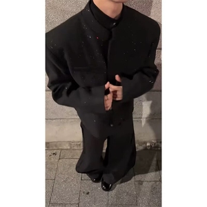 1506/QXZ1160/P64新中式黑色廓形潮高级感痞帅小众宽松西装外套图片