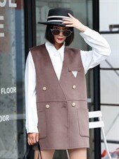 2022新款洋气三角标欧范儿羊毛双面呢马甲，女装马甲，L·H·X