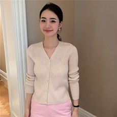 2025舒适百搭简约秋冬新款开衫针织衫羊绒长袖，女装羊绒衫，玛卡隆羊绒