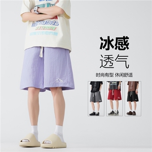 夏季新款速干冰丝简约印花宽松休闲五分裤B315-K24149-特p25控48,搭配白校服的裤子夏季图片